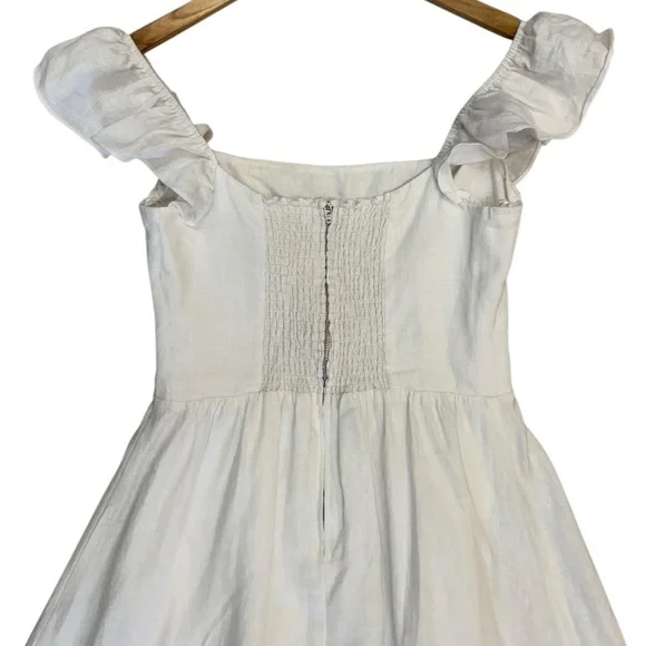 NWT Reformation Lucila Linen Dress Ruffle Trimmed Midi in White Size 8